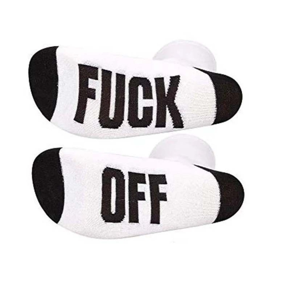 2 Pairs Funny Novelty Socks F*ck Off Black White Gray Women's Crew Socks